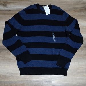 NEW Uniqlo Crewneck Blue Striped Cotton Cashmere Blend Preppy Sweater Size XL